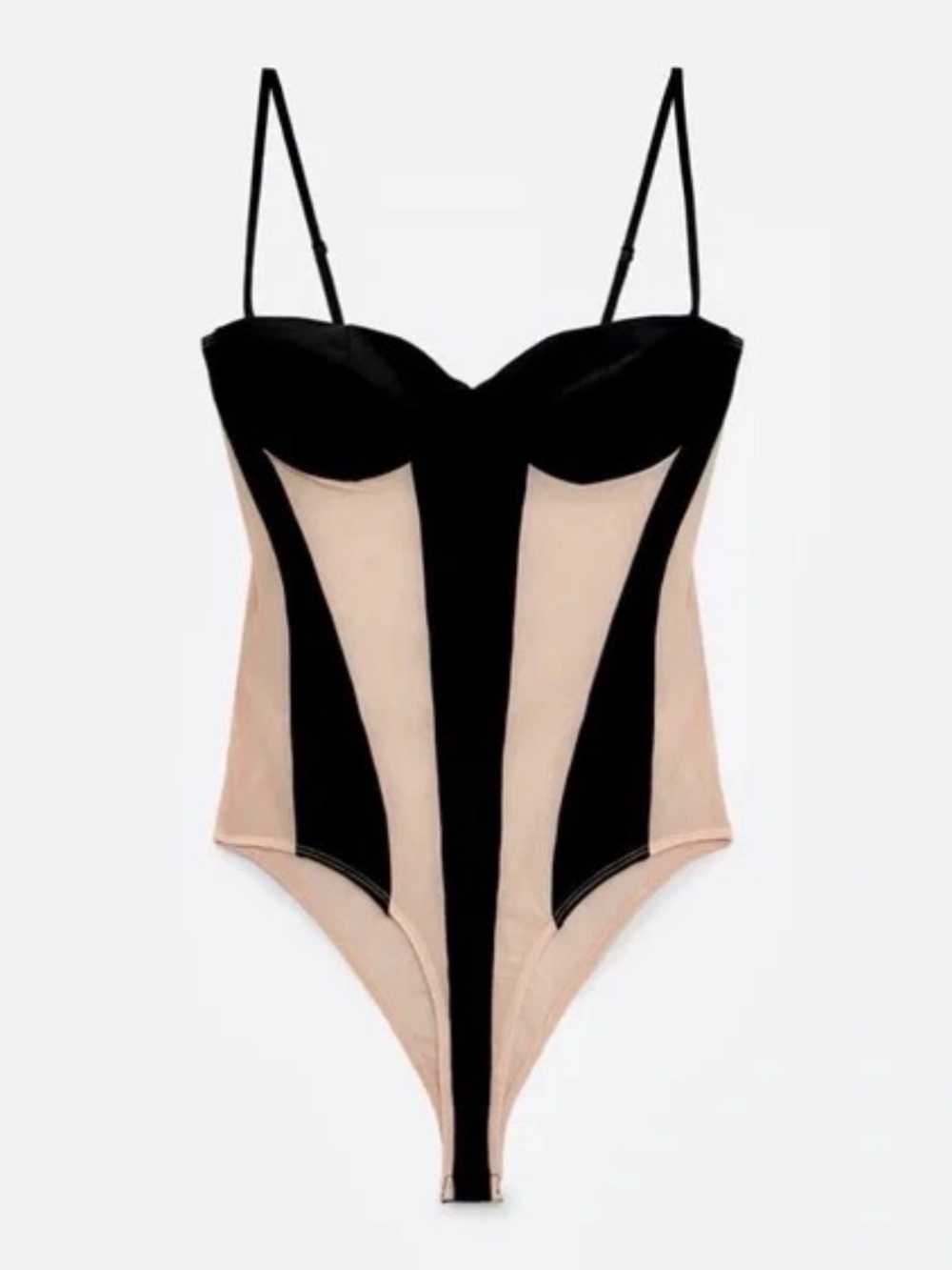 Never Worn Zara Black and Nude Colorblock Bustier Bodysuit